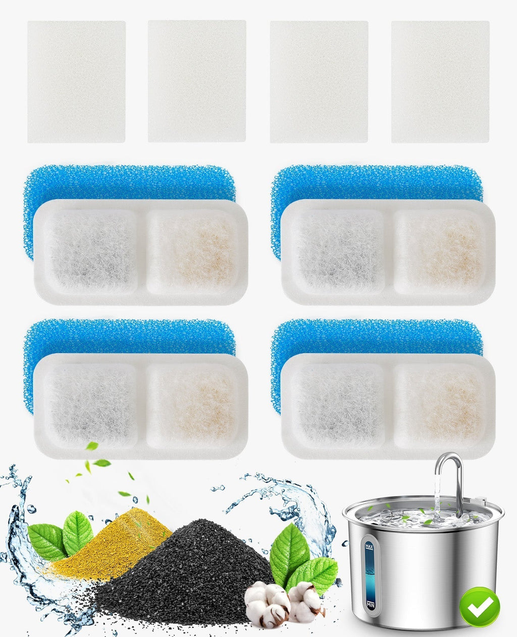 2L Cat Water Fountain 4PCS Carbon Filters Replacement