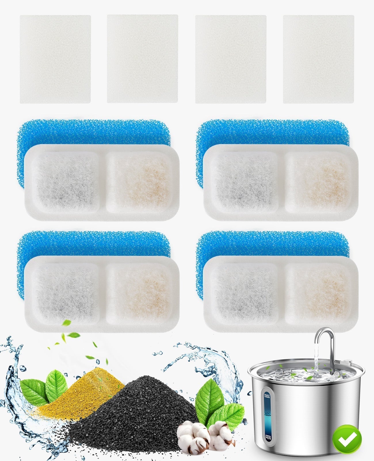 Oneisall 2L Cat Water Fountain 4PCS Carbon Filters Replacement