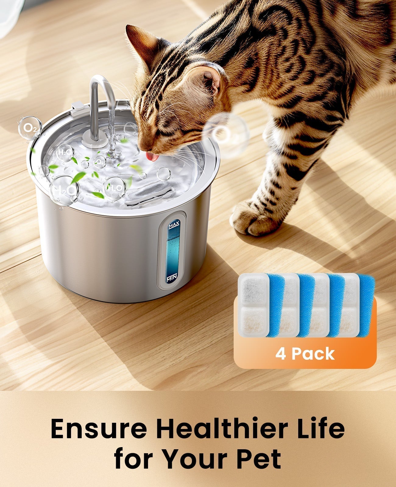 Oneisall 2L Cat Water Fountain 4PCS Carbon Filters Replacement