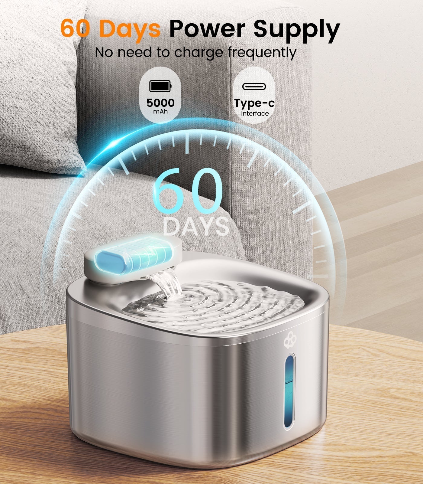 7L Pet Water Fountain with Visual Water Level