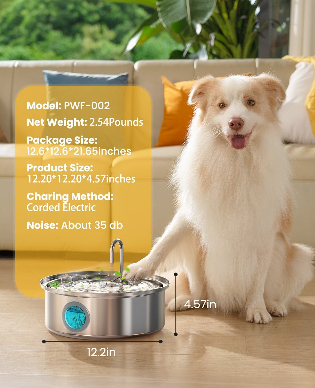 7L Pet Water Fountain with Visual Water Level