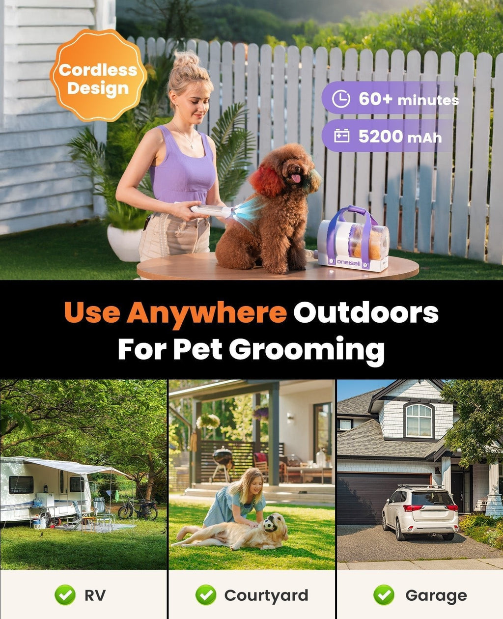 Oneisall Comfy C1 Cordless Pet Grooming Vacuum Kit