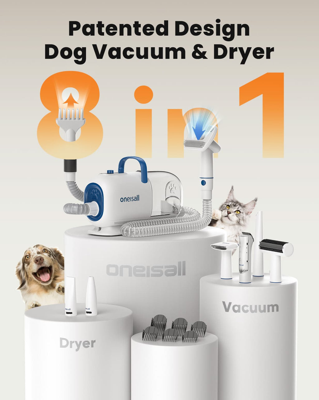 Oneisall Cozy C1 Pet Grooming Vacuum Kit - 7L Pet Water Fountain Set