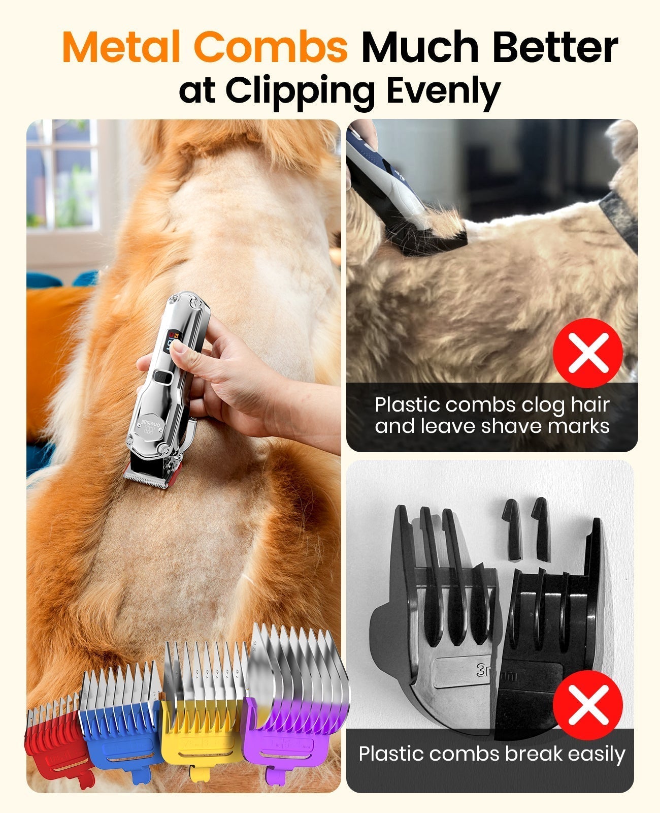 RFC-676 Pro Dog Clippers with Detachable Metal Combs